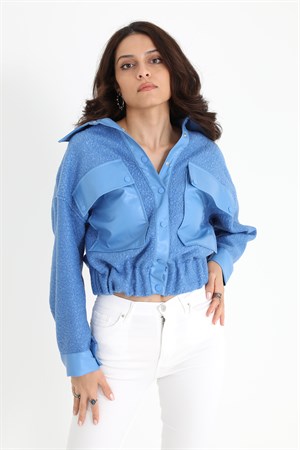 Beli Lastikli Çıtçıtlı Bergamo Gömlek Ceket - Mavi
