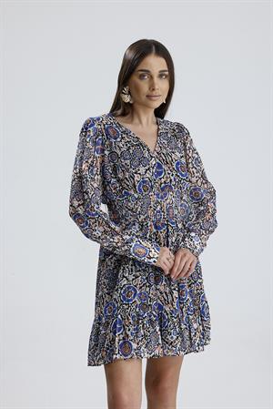 Beli Lastikli Desenli Şifon Elbise - SaksMavisi