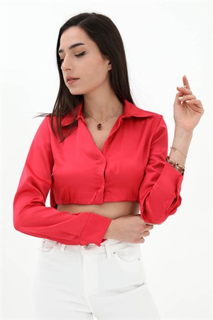 Beli Lastikli Saten Gömlek - Kırmızı