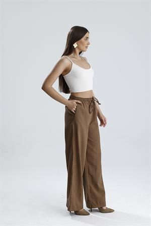 Beli Lastikli Yandan Cepli Pantolon - Açık Kahve