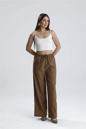 Beli Lastikli Yandan Cepli Pantolon - Açık Kahve