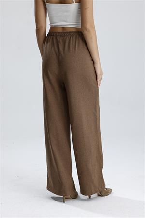 Beli Lastikli Yandan Cepli Pantolon - Açık Kahve