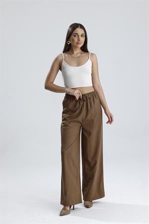 Beli Lastikli Yandan Cepli Pantolon - Açık Kahve