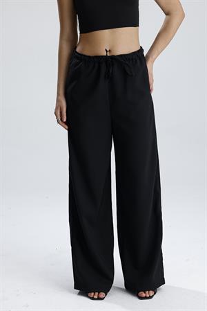 Beli Lastikli Yandan Cepli Pantolon - Siyah