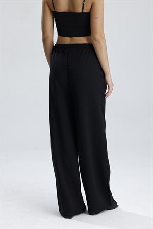 Beli Lastikli Yandan Cepli Pantolon - Siyah