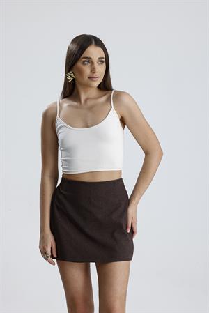 Beli Lastikli Yandan Fermuarlı Şort Etek - Kahve