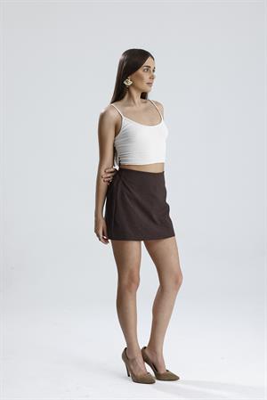 Beli Lastikli Yandan Fermuarlı Şort Etek - Kahve