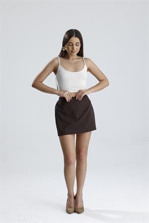 Beli Lastikli Yandan Fermuarlı Şort Etek - Kahve