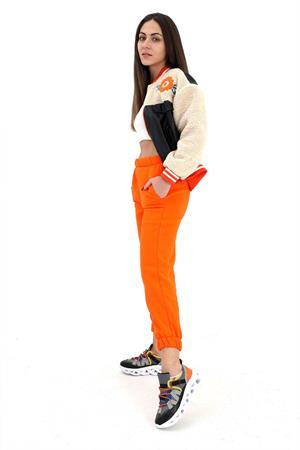 Beli ve Paçası Lastikli Yüksek Bel Üç İplik Eşofman Altı - Oranj