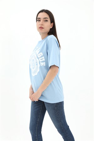 Bisiklet Yaka Denver Leagune Baskılı T-Shirt - Mavi