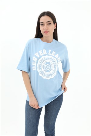 Bisiklet Yaka Denver Leagune Baskılı T-Shirt - Mavi