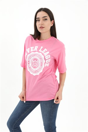Bisiklet Yaka Denver Leagune Baskılı T-Shirt - Pembe