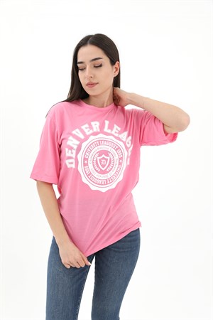 Bisiklet Yaka Denver Leagune Baskılı T-Shirt - Pembe
