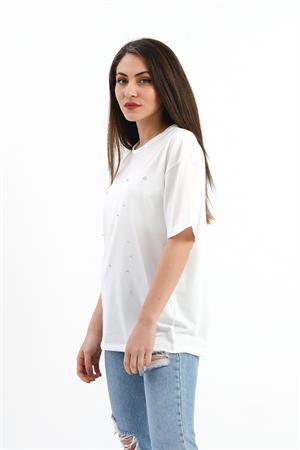 Bisiklet Yaka Halka Ve Boncuk Detaylı T-shirt - Ekru