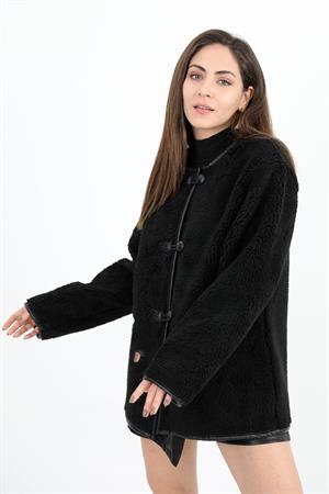 Bisiklet Yaka Kıvırcık Ceket - Siyah