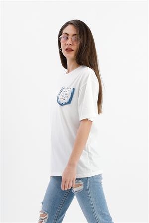 Bisiklet Yaka Kot Cep Detaylı T- shirt - Ekru
