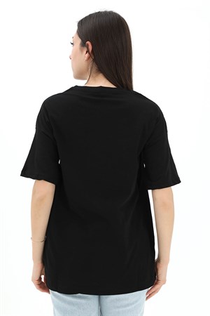 Bisiklet Yaka Taş Detaylı Süprem T-shirt - Siyah