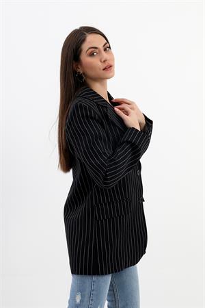 Blazer Ceket Çizgili Atlas Kumaş - Siyah