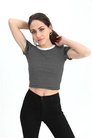 Bluz Bisiklet Yaka Çizgili Kaşkorse - Antrasit