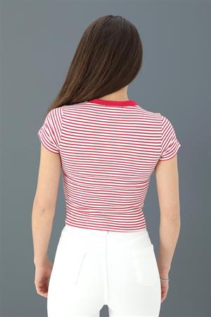 Bluz Bisiklet Yaka Çizgili Kaşkorse - Mürdüm