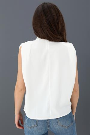 Bluz Kolsuz Degaje Yaka - Ekru