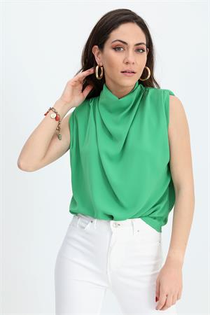 Bluz Kolsuz Degaje Yaka - Yeşil