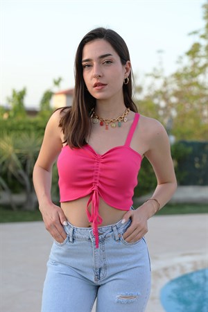 Büzgülü Triko Atlet - Fuşya