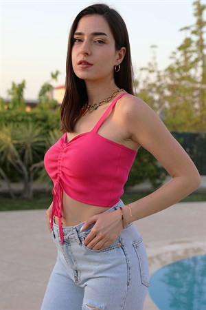 Büzgülü Triko Atlet - Fuşya