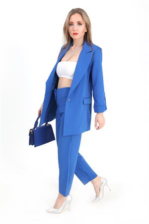 Ceket Kolu Katlamalı Atlas Kumaş - SaksMavisi