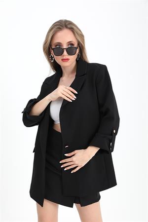 Ceket Kolu Katlamalı Atlas Kumaş - Siyah