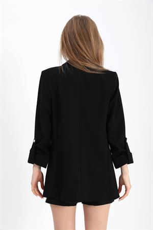 Ceket Kolu Katlamalı Atlas Kumaş - Siyah