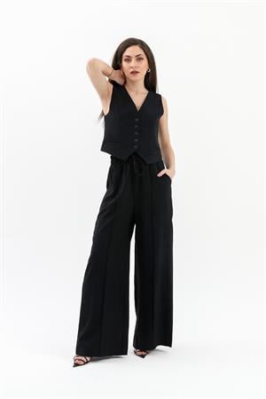 Cepleri Pensli Düğmeli Poliviskon Yelek - Lacivert