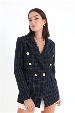 Chanel Kumaş Omuzları Vatkalı Ekose Desen Blazer Ceket - SaksMavisi