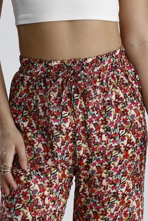 Çiçek Desenli Pantolon - Fuşya