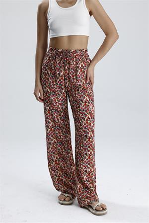 Çiçek Desenli Pantolon - Fuşya