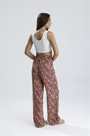 Çiçek Desenli Pantolon - Fuşya