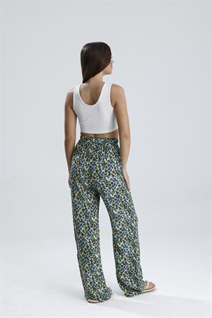 Çiçek Desenli Pantolon - Mavi