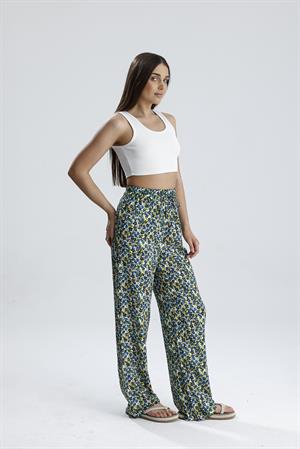 Çiçek Desenli Pantolon - Mavi