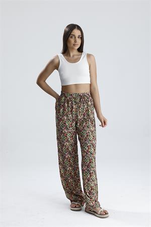 Çiçek Desenli Pantolon - Yeşil