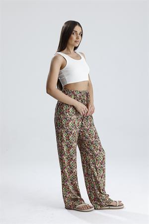 Çiçek Desenli Pantolon - Yeşil