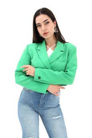 Crop Blazer Kısa Ceket - Yeşil