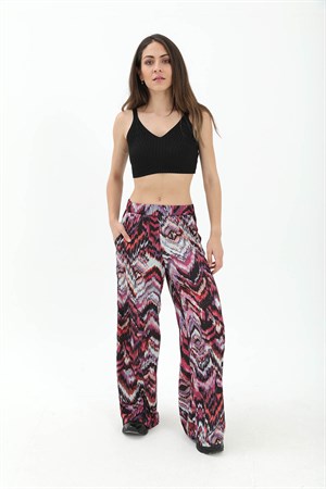 Dalga Desenli Pantolon - Mor