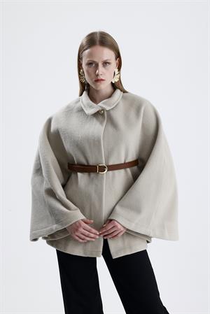 Deri Kemerli Kaşe Panço - Bej