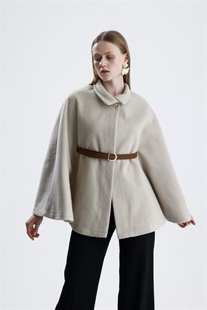 Deri Kemerli Kaşe Panço - Bej