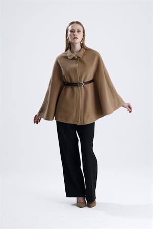 Deri Kemerli Kaşe Panço - Camel