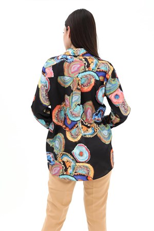 Desenli Saten Gömlek - Siyah