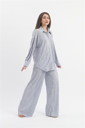 Düğme Detaylı Örme Pilise Takım - Gri