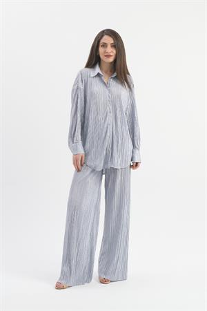 Düğme Detaylı Örme Pilise Takım - Gri