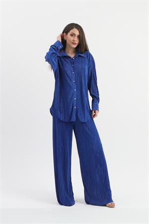 Düğme Detaylı Örme Pilise Takım - SaksMavisi