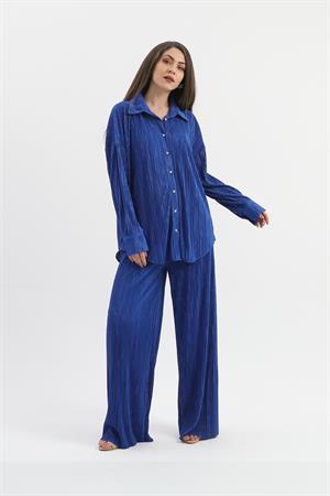 Düğme Detaylı Örme Pilise Takım - SaksMavisi